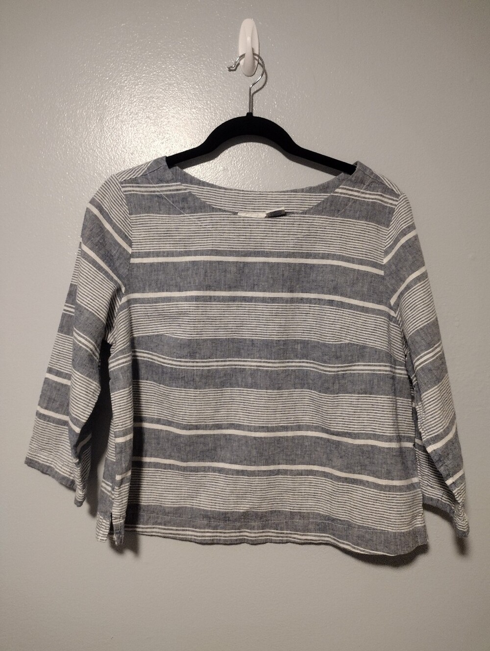 Sigrid Olsen Blue Striped Linen Cotton Top